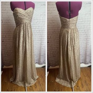 Amsale size 10 gold sequined strapless formal dress